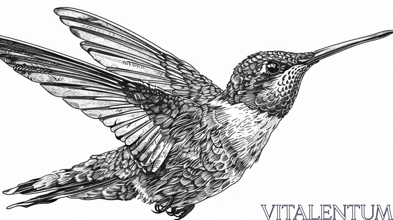 Graceful Hummingbird Drawing in Black and White AI Image