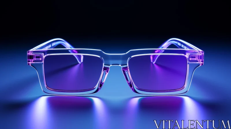 Futuristic Transparent Glasses with Purple Neon Light - 3D Rendering AI Image