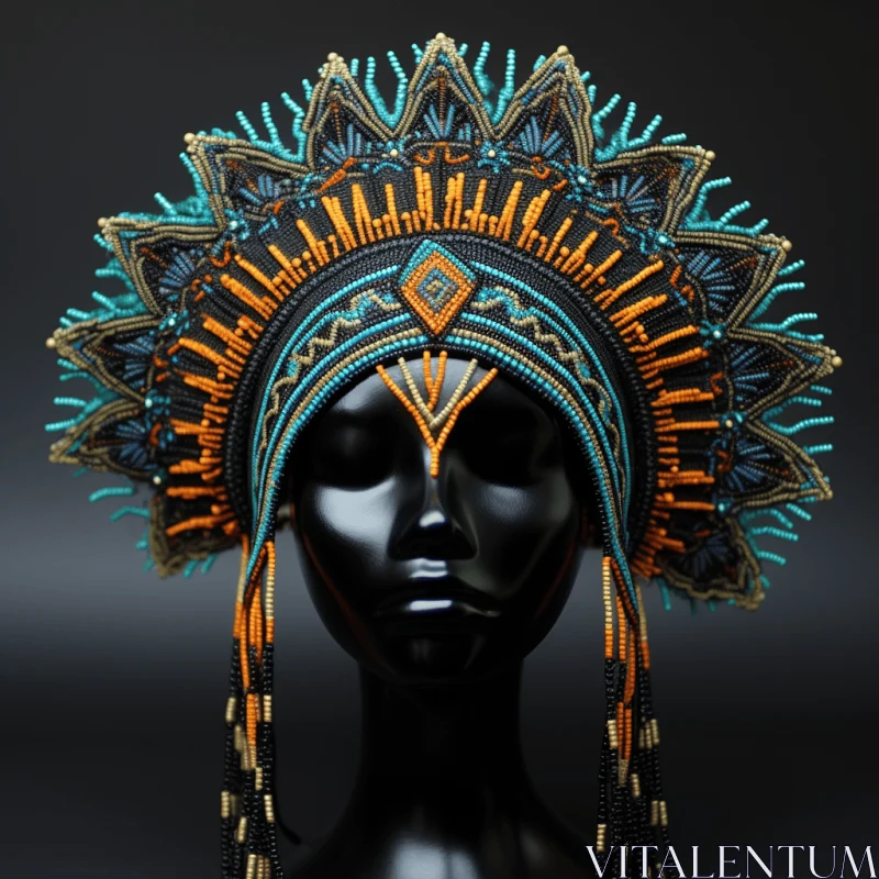 Intricate Indian Headcap with Blue and Orange Details - UHD Image AI Image