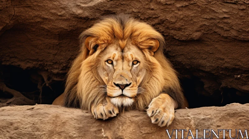 Majestic Lion in Dark Cave | Intense Expression AI Image