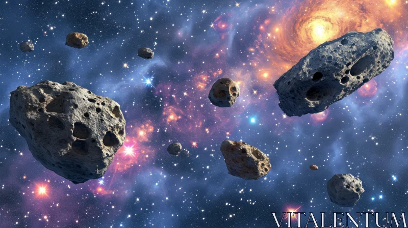 Asteroids Floating in Starry Outer Space AI Image