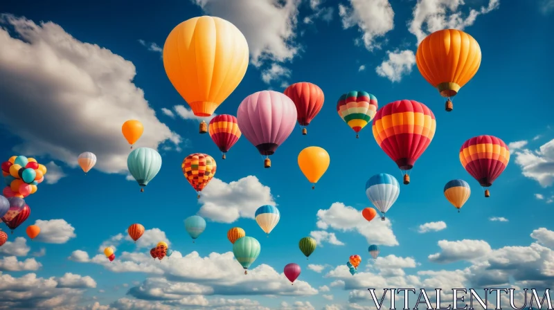 Colorful Hot Air Balloons Flight in Cloudy Sky AI Image