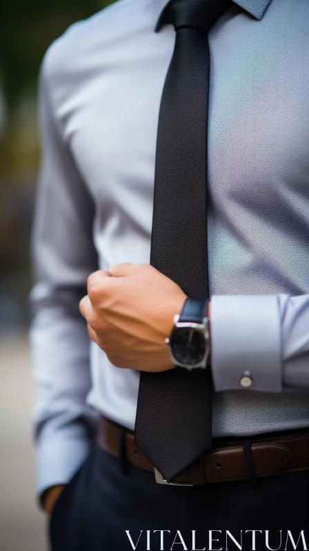 Elegant Man's Torso with Gray Shirt and Black Tie AI Image
