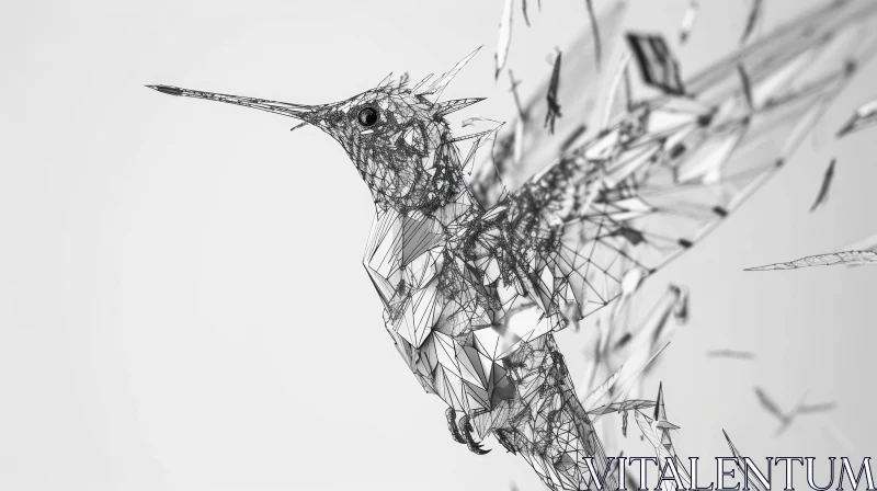 Intricate Black-and-White Hummingbird Artwork AI Image