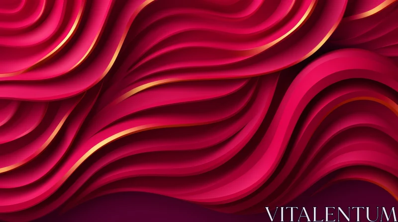 Luxurious Red and Gold 3D Wavy Surface Rendering AI Image