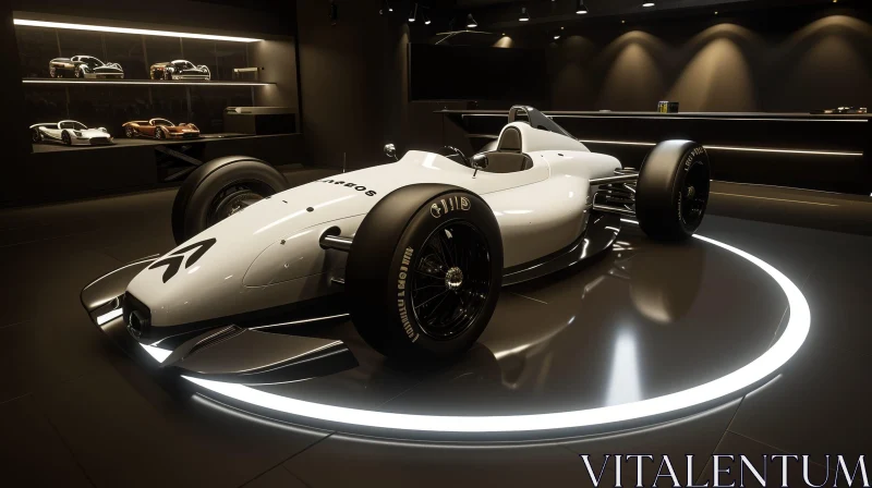 Luxurious White Formula 1 Car Display in Modern Showroom AI Image