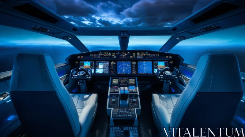 Night Sky Pilot's View: Private Jet Cockpit AI Image