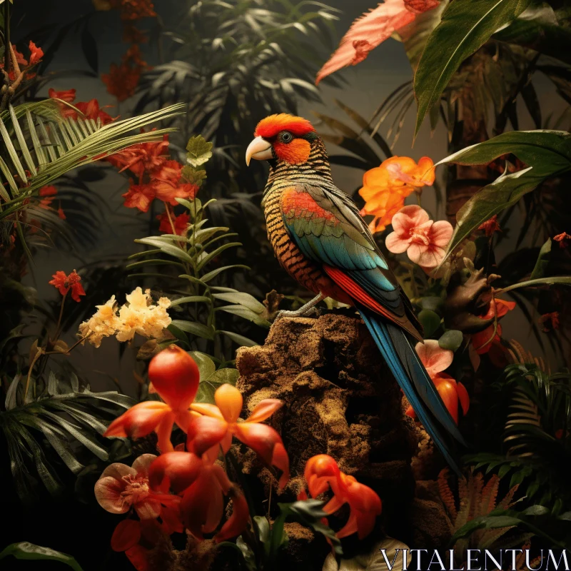 Vibrant Parrot Amongst Colorful Flowers - Captivating Natural Beauty AI Image