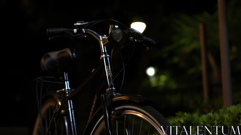 Black Bicycle Close-Up in Dark Environment AI Image