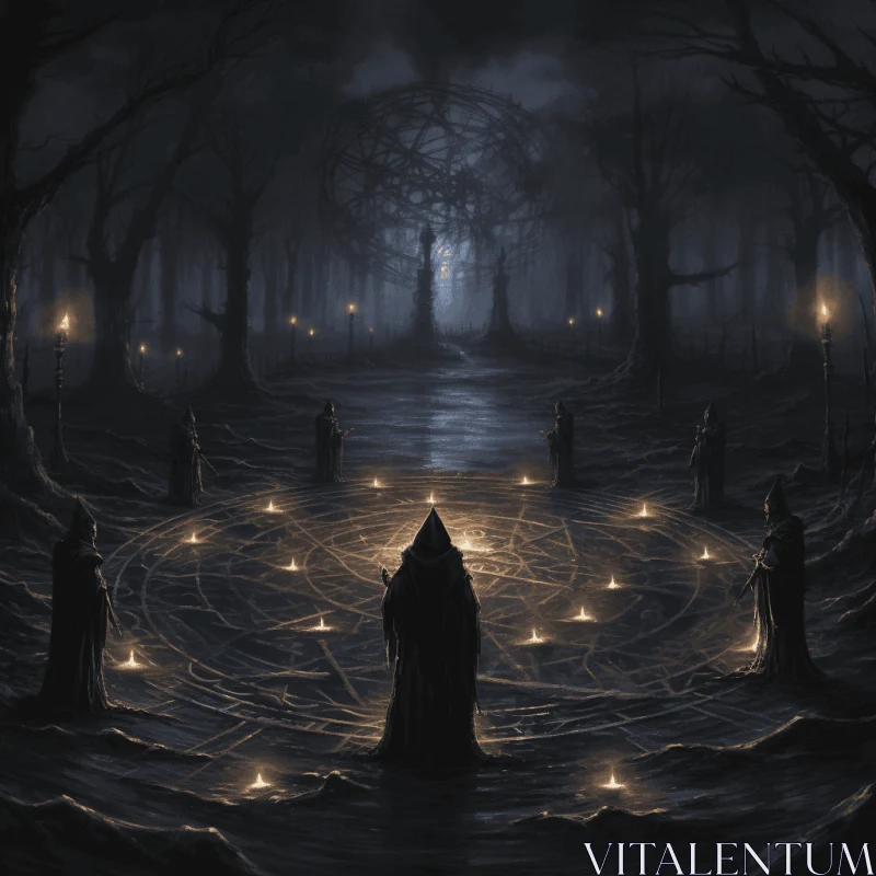 Enigmatic Dark Fantasy Art - Forest Gathering with Candlelight AI Image