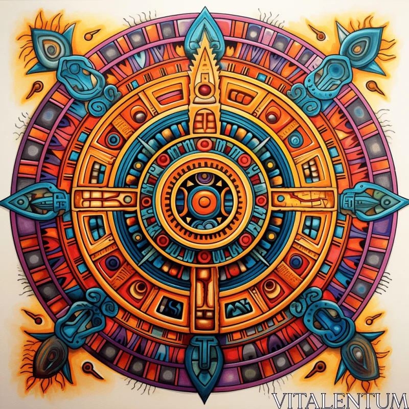 Ancient Aztec Design - Mystic Mechanisms and Metallic Rotation AI Image