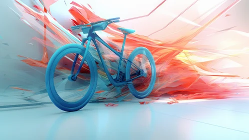 Blue Futuristic Bicycle in White Room with Abstract Shapes