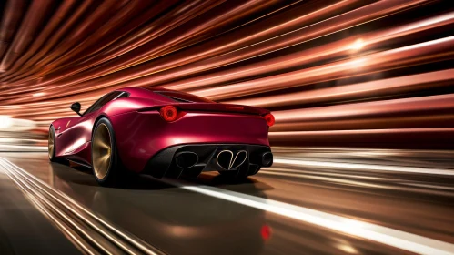 Red Sports Car Speeding Through Metal Tunnel