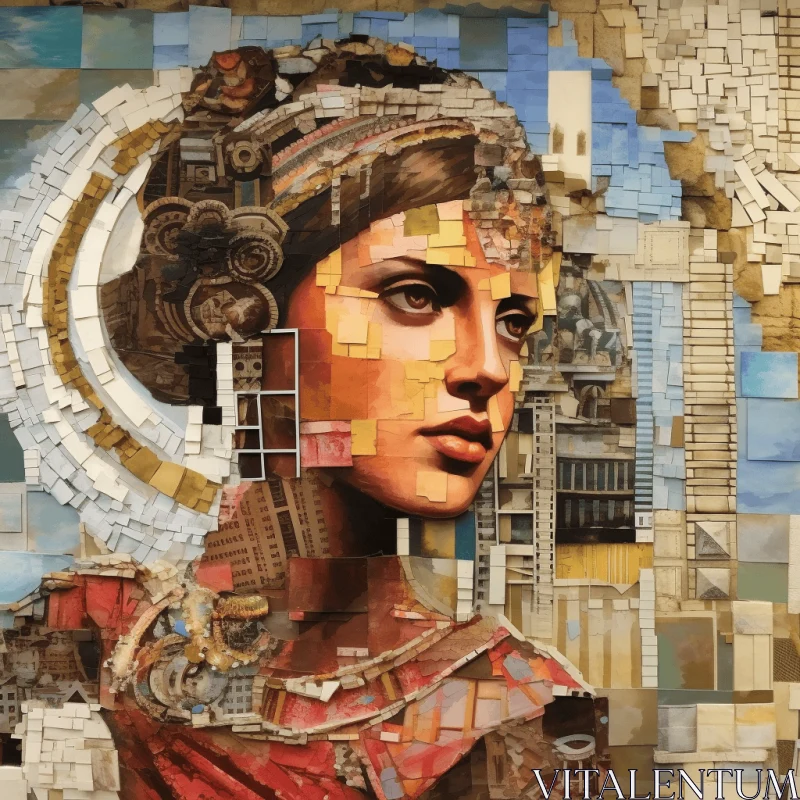 Captivating Mosaic-Inspired Realism: Woman in Roman Art and Architecture AI Image