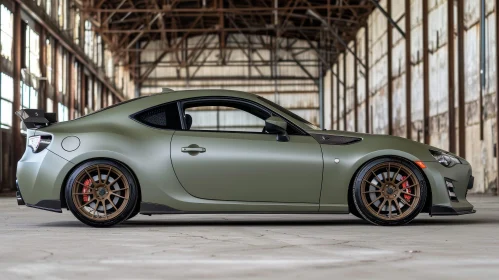 Green Sports Car in Abandoned Warehouse - Matte Finish, Bronze Wheels