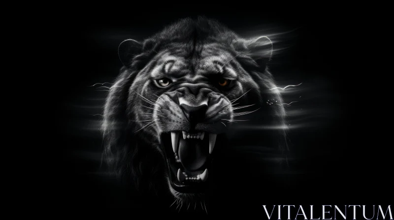 Intense Roaring Lion Digital Painting AI Image