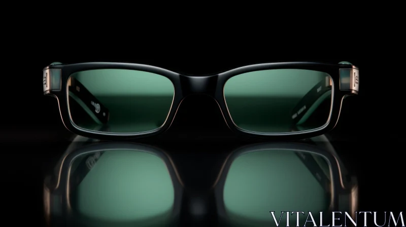 Stylish Black Plastic Frame Sunglasses with Green Lenses AI Image