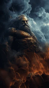 Ancient God with Lightning - Dark and Foreboding Illustration