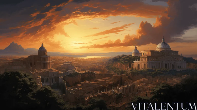 AI ART Captivating Ancient Rome Cityscape Painting at Sunset
