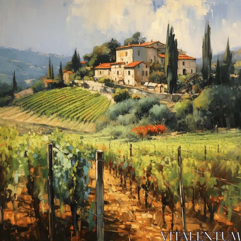 Captivating Vineyard Painting in Tuscan Countryside AI Image