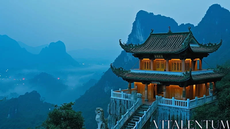 Chinese Temple Landscape on Mountaintop AI Image