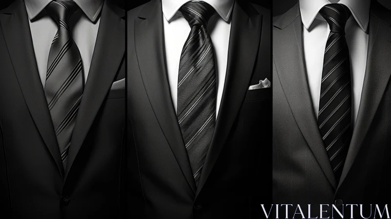 Dark Suit and Tie Triptych - Man's Torso AI Image