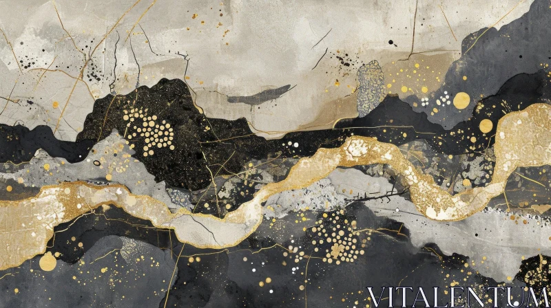 Luxurious Abstract Art with Textured Black, Gray, White, and Gold Accents AI Image