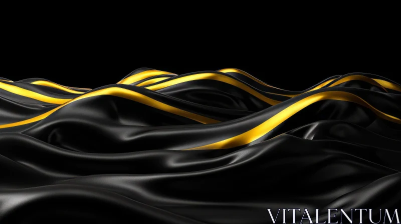 Luxurious Black and Gold Silk Fabric 3D Rendering AI Image