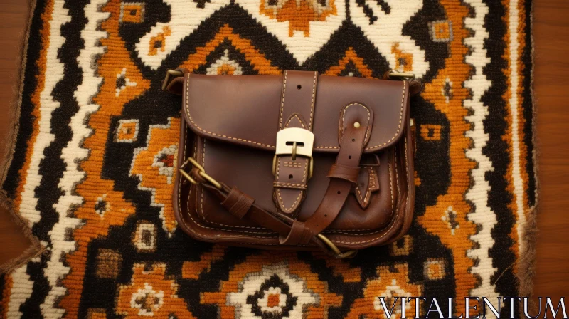 Stylish Brown Leather Bag on Colorful Geometric Carpet AI Image