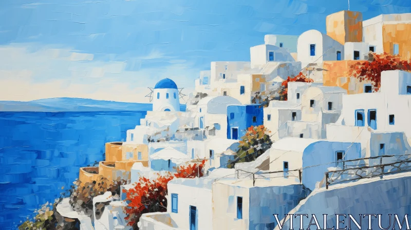 Captivating Santorini Cityscape Oil Painting | Traditional Composition AI Image