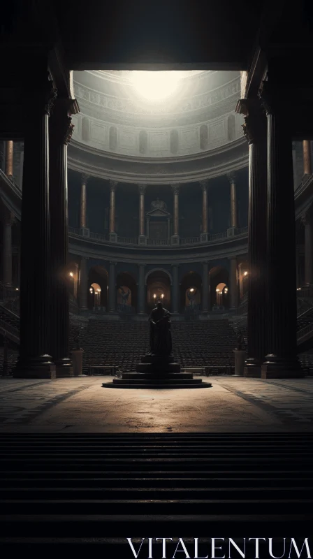 Empty Theater with Columns and Windows - Dark and Moody Landscape AI Image