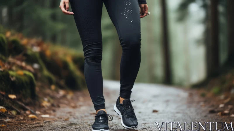 Enchanting Forest Stroll: Woman in Black Leggings AI Image