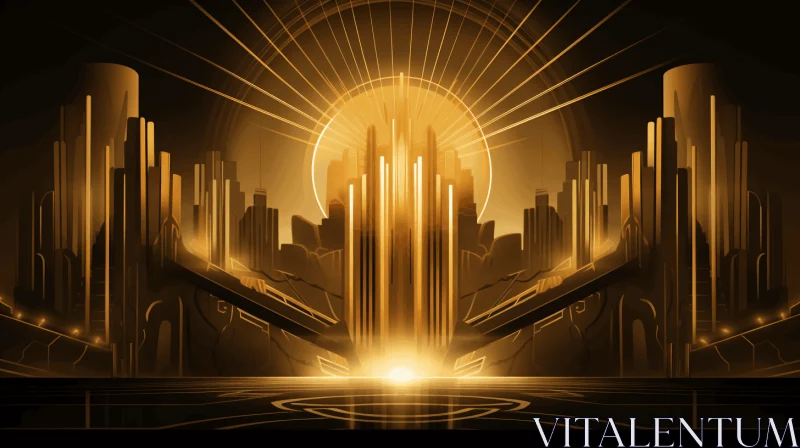 Enchanting Golden Cityscape: Art Deco Futurism at its Finest AI Image