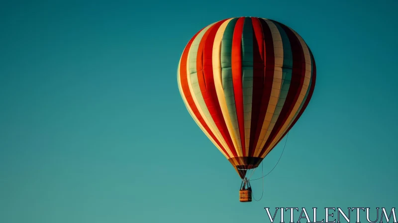 Hot Air Balloon Flight in Serene Blue Sky AI Image