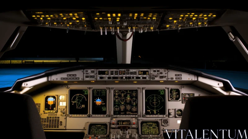 Night View Airplane Cockpit Pilot Instrument Panel AI Image