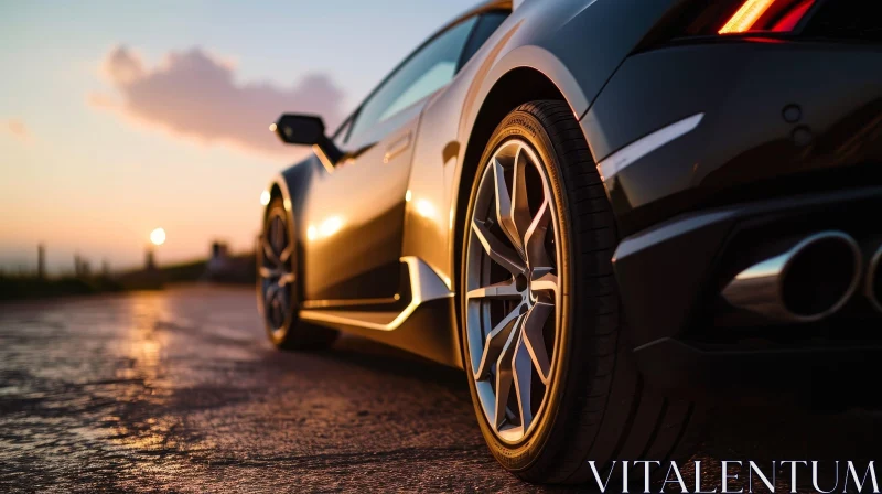 Black Lamborghini Aventador SVJ at Sunset on Asphalt Road AI Image