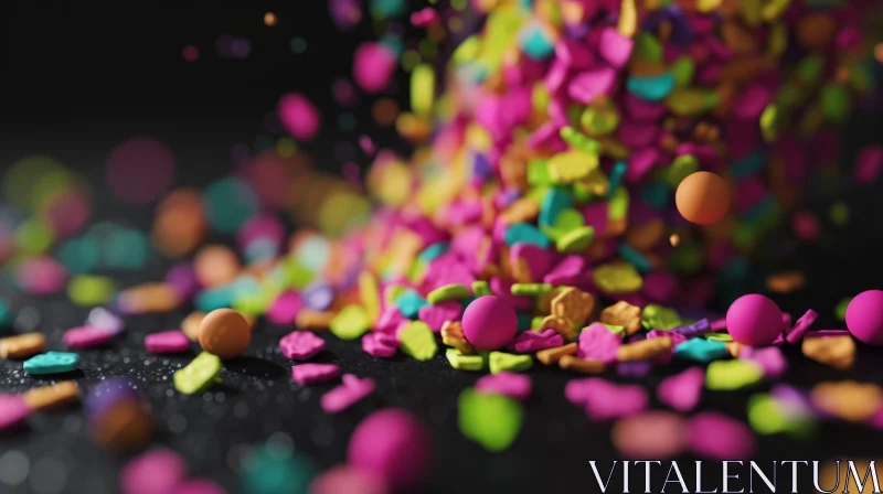 Colorful Sprinkles on Black Surface - Vibrant Artwork AI Image