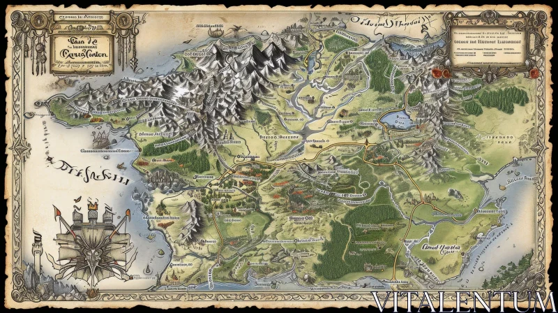 Detailed Fantasy Map of a Fictional World AI Image