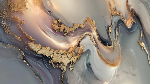 Fluid Painting with Marbled Colors and Gold Flakes