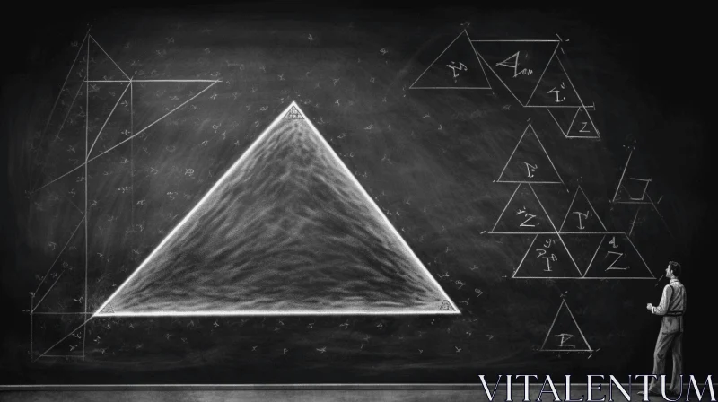 Hyper-Detailed Rendering of a Triangle and Mathematics on a Blackboard AI Image