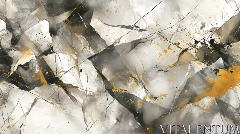 Intriguing Abstract Art with Black and Gold Veins on Gray Background AI Image