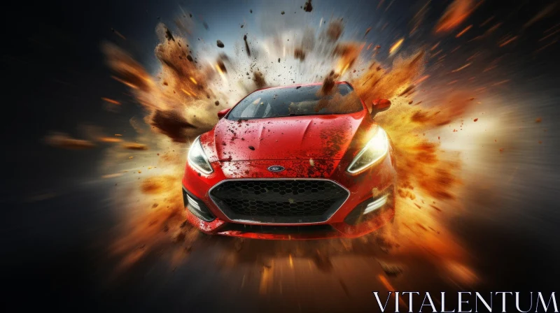 Red Ford Fiesta ST Car Speeding Through Dust Explosion AI Image