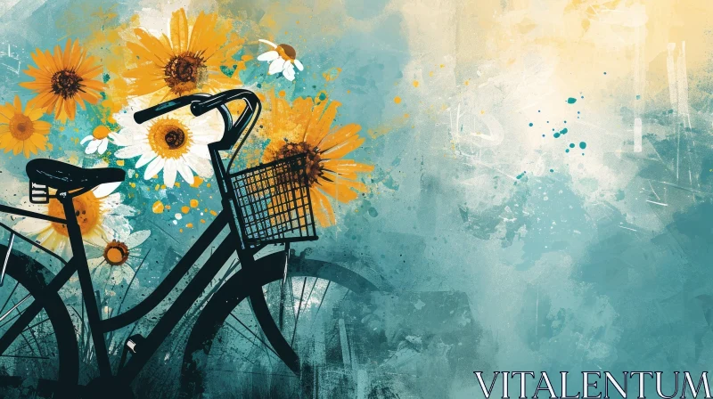 Cheerful Bicycle with Sunflowers and Daisies AI Image