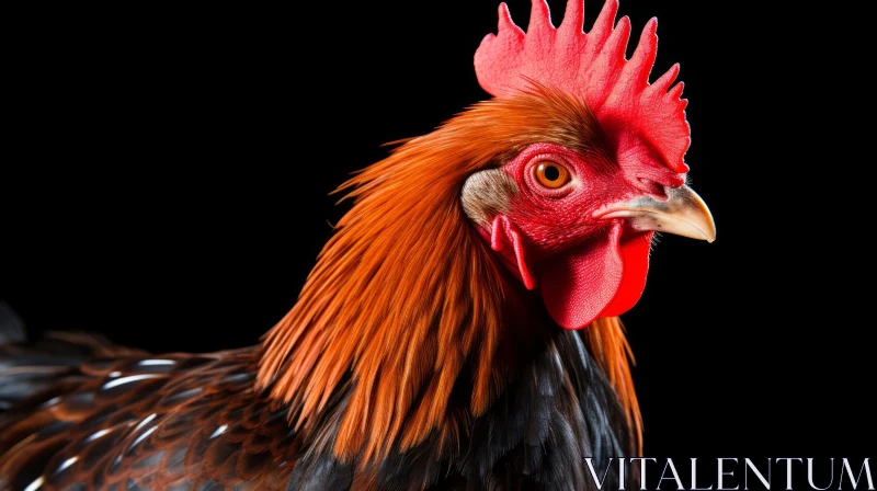 Close-up Rooster Portrait with Red Feathers AI Image