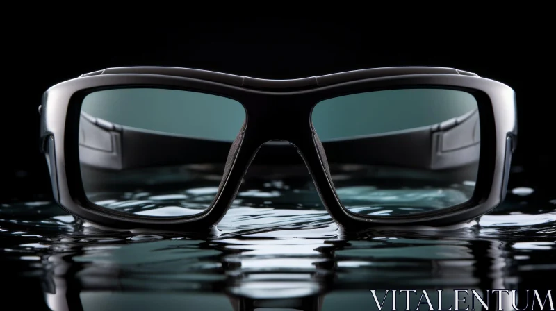 AI ART Floating Black Futuristic Sunglasses on Clear Water