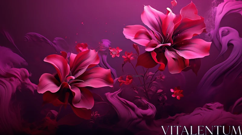 Pink Flowers on Dark Purple Background AI Image