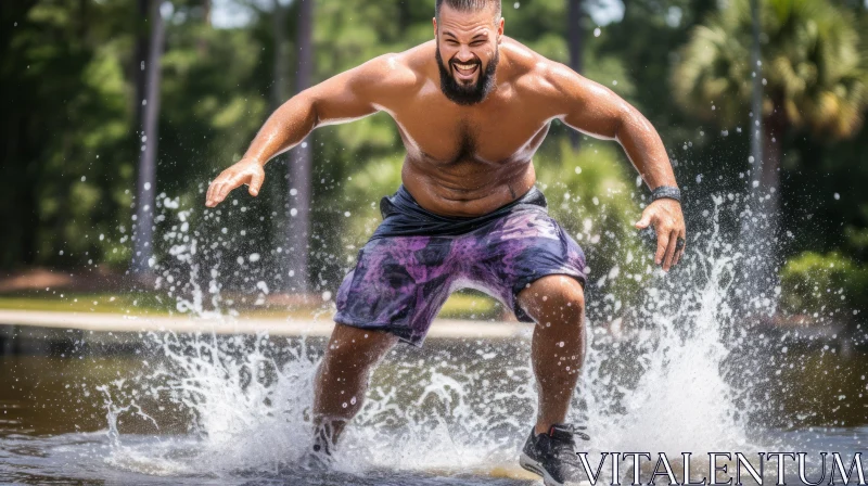 Powerful Man in Water - Expressive Pose AI Image