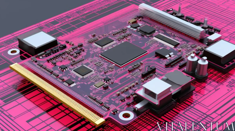Close-up of Pink and Black Circuit Board | Technology Art AI Image