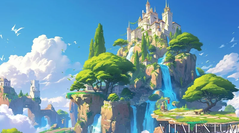 Enchanting Castle on Cliff Amidst Nature AI Image