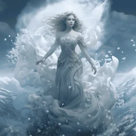 Ethereal Fantasy Art: Woman in Elegant Dress Surrounded by Water